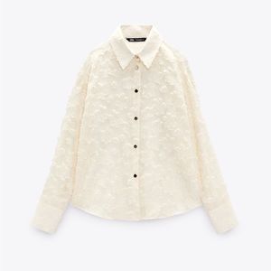 Zara sheer ivory button down with floral texture